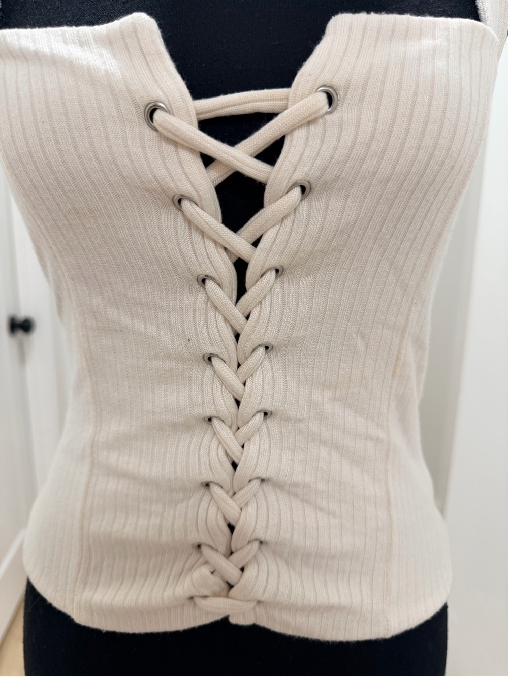 Reformation Cream Ribbed Lace-Up Tank - Picture 4 of 10